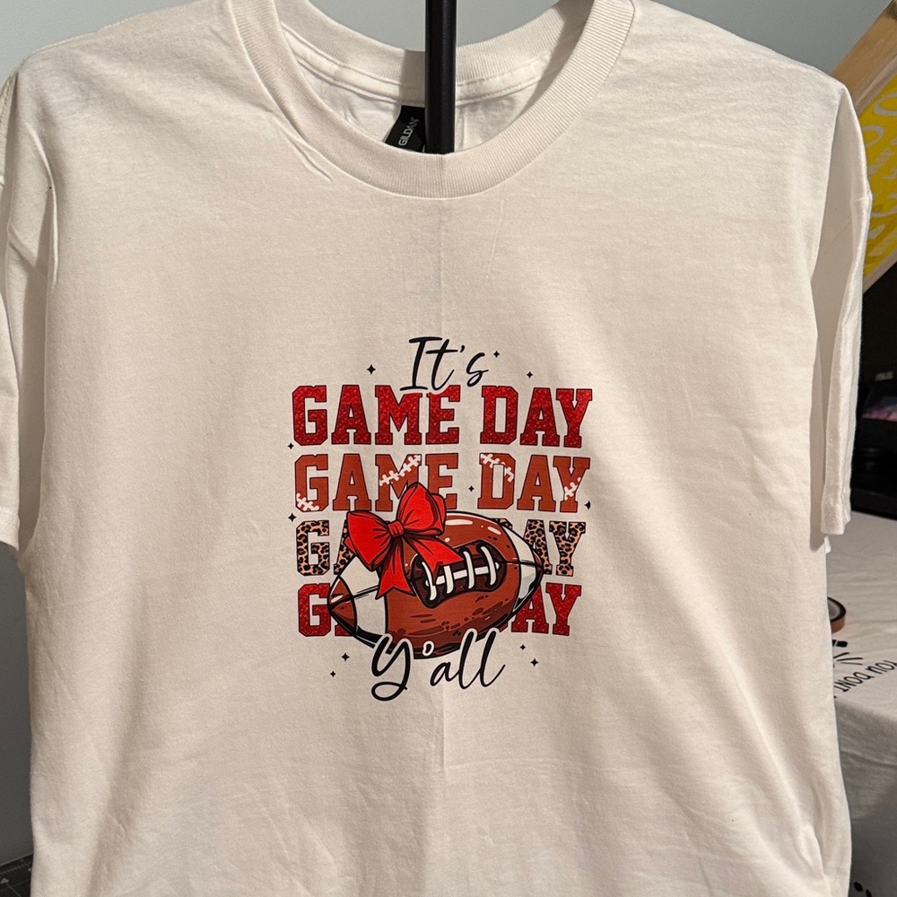 Gildan White Tee with Red Football Graphic
